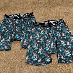 (2) MENS Hanes X-Temp Underwear Boxer Briefs Blue & Grey Camo - Sz Medium